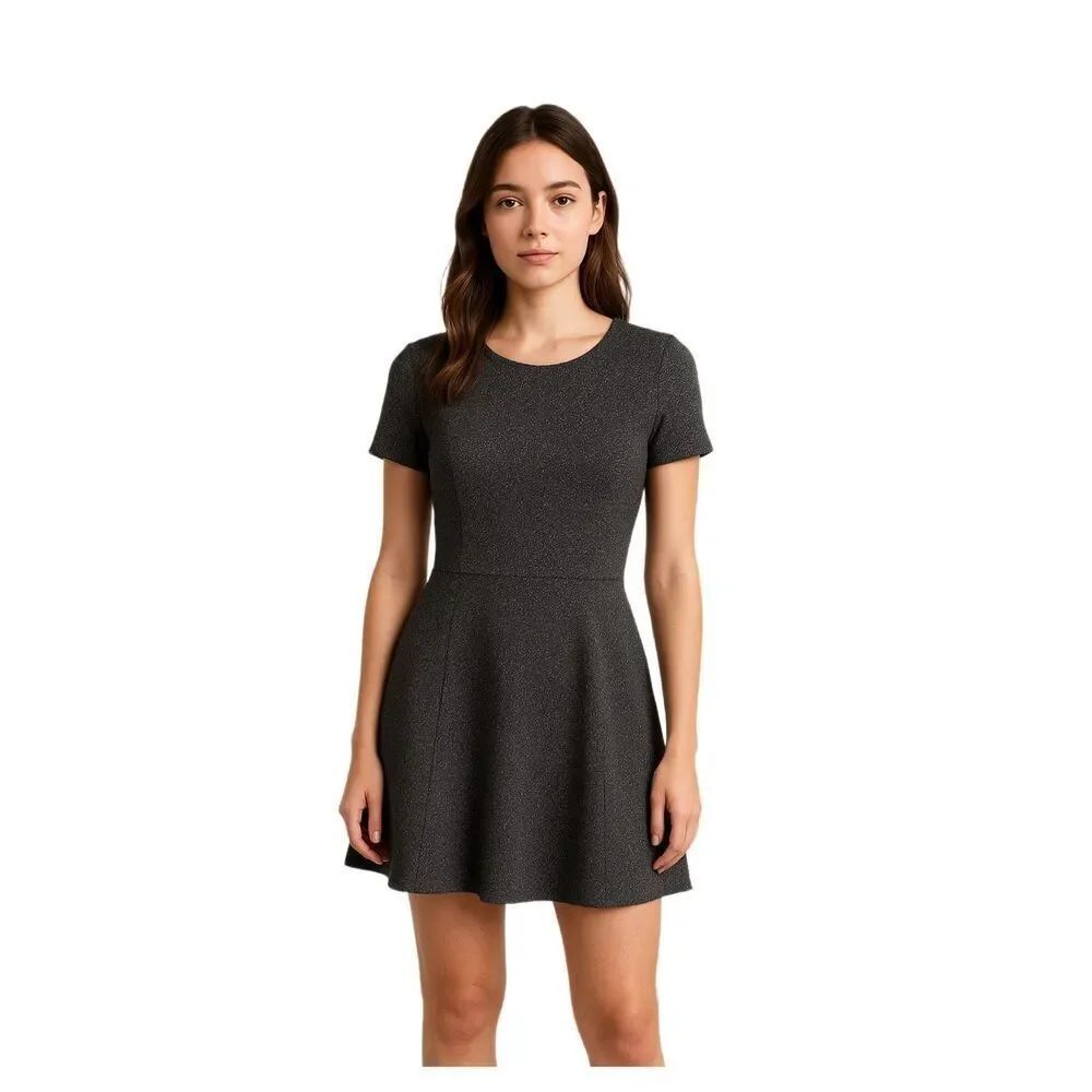 Ann Taylor size 8P speckled black thick stretchy fit n flare dress